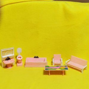 Vintage Pink and White Plastic Dollhouse Furniture